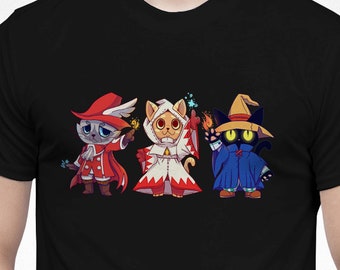 Three Cat Mages - Final Fantasy inspired T-Shirt // White Mage Black Mage Red Mage Cats Shirt // Cute MMORPG Shirt // Video Game T-Shirt