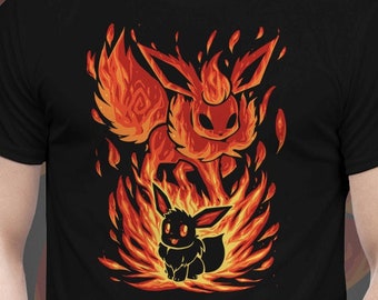 The Fire Evolution Within - The Eon Mon Evolves - EeveeFlareon T-Shirt // poke mon Shirt // Silhouette Shirt // Video Game T-Shirt