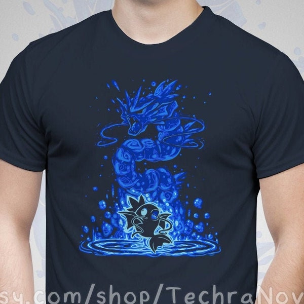 UK Delivery // The Waterfall Dragon Within -  gyaarados T-Shirt // poke moninspired Shirt // magickarp water Shirt // Video Game T-Shirt