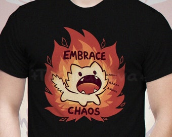 UK Delivery // Embrace Chaos // Screaming Cat T Shirt // Cat Yell Meme T Shirt // on Fire vibes // Funny Cat T Shirt