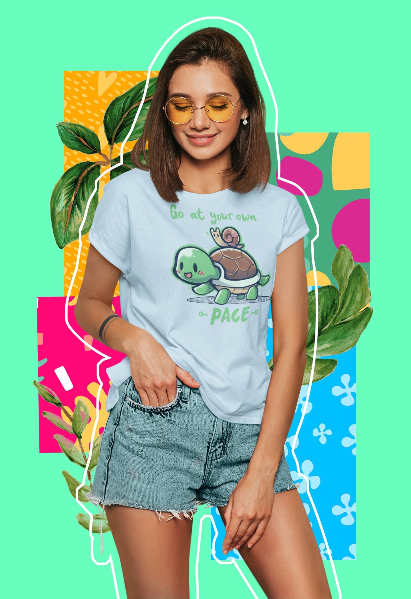 Go at your own Pace - Cute Turtle and Snail T-Shirt // Inspirational quotes shirt //  Cute birthday gift  // Tortoise and phrase T-Shirt