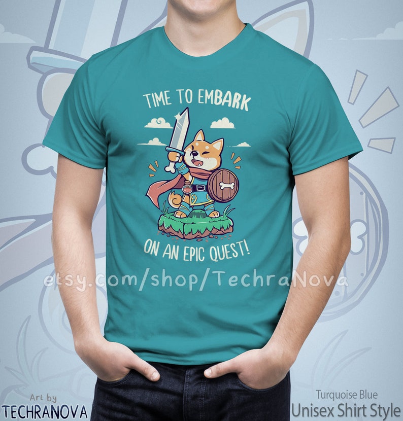 UK Delivery // Time to EmBARK on an Epic Quest Cute Shiba Inu T-Shirt // Cute fantasy character class // adventurer doggo // RPG T-Shirt image 1