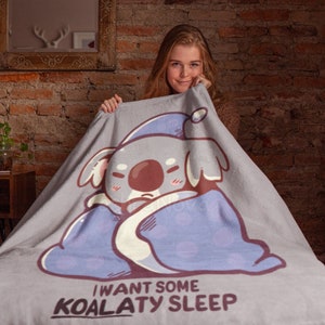 I Want Some KOALAty Sleep - Lazy Koala Velveteen Plush Blanket // cute koala Throw Blanket // Soft Koala Blanket // One Sided Print