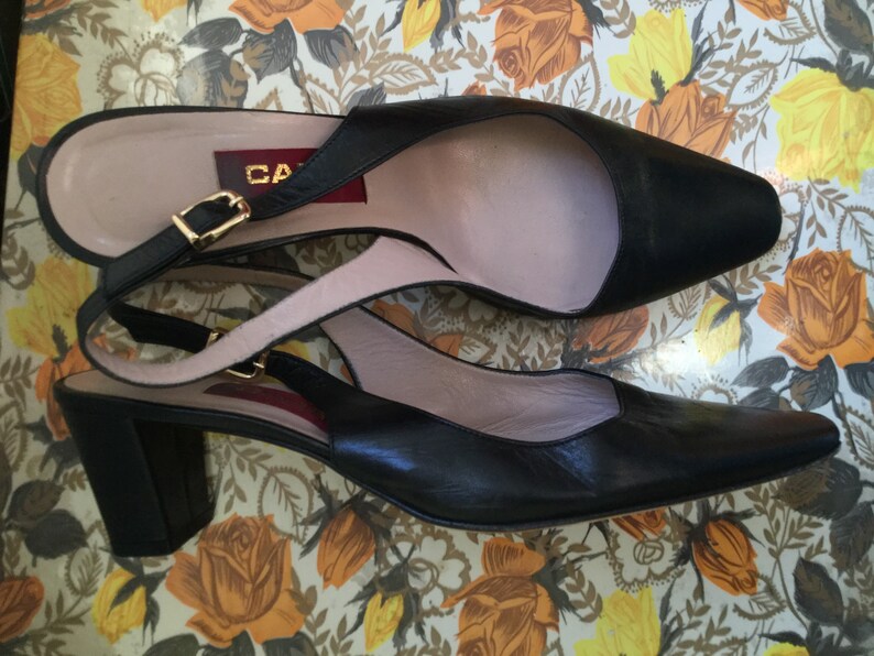 Vintage Carel Paris black leather slingback block heel Vintage Carel Paris black leather slingback block heel