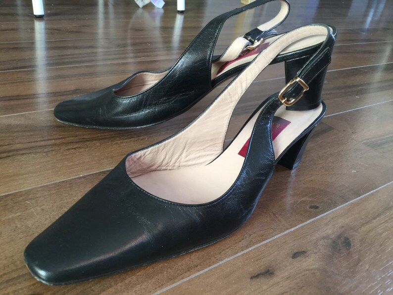Vintage Carel Paris black leather slingback block heel Vintage Carel Paris black leather slingback block heel