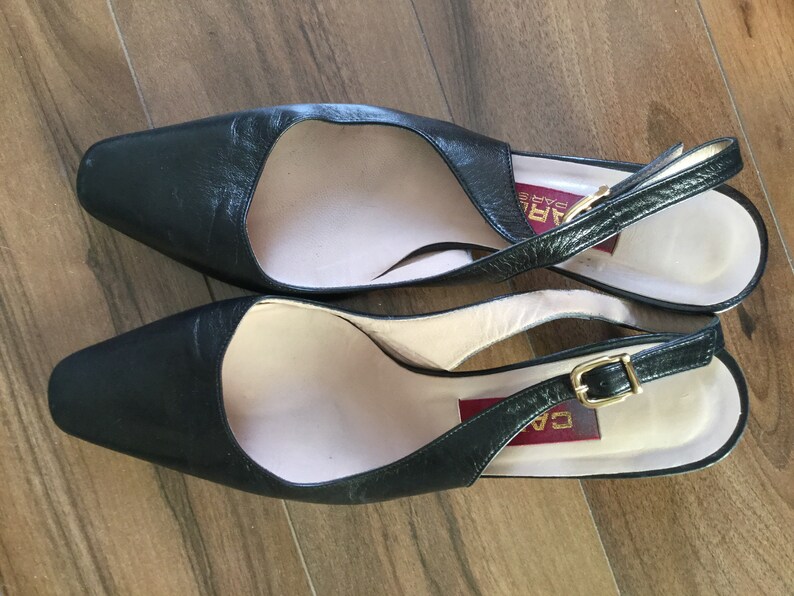 Vintage Carel Paris black leather slingback block heel Vintage Carel Paris black leather slingback block heel