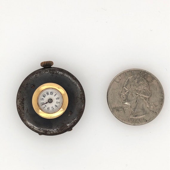 Antique gun metal and gold capped button hole wat… - image 1