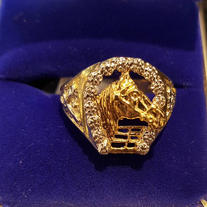 10K Gold Horse Head & Diamond Horseshoe Mens Ring Size 10 Etsy