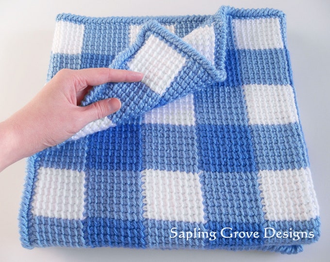 Little Blue Spruce Gingham Baby Blanket / 36x36 Receiving Blanket / Blue Gingham Baby Blanket