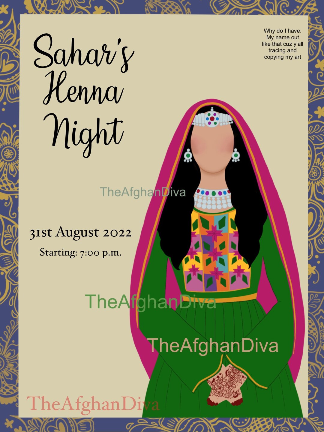 Afghan Henna Night Mehindi Night Poster Sign Invitation Downloadable - Etsy