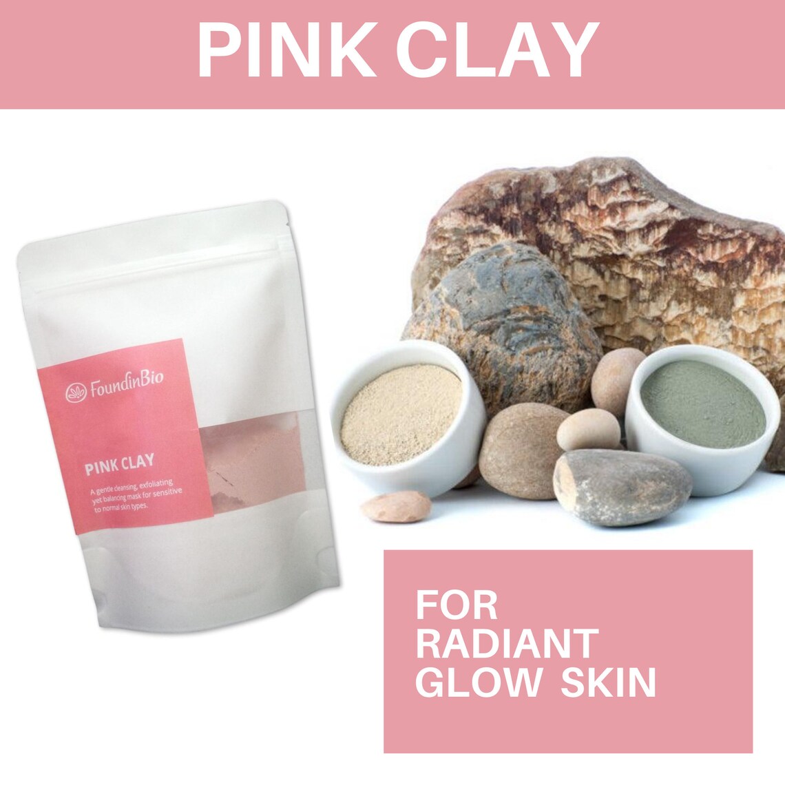 Pink Clay Kaolin Rose Powder Face Mask Natural Sensitive Etsy