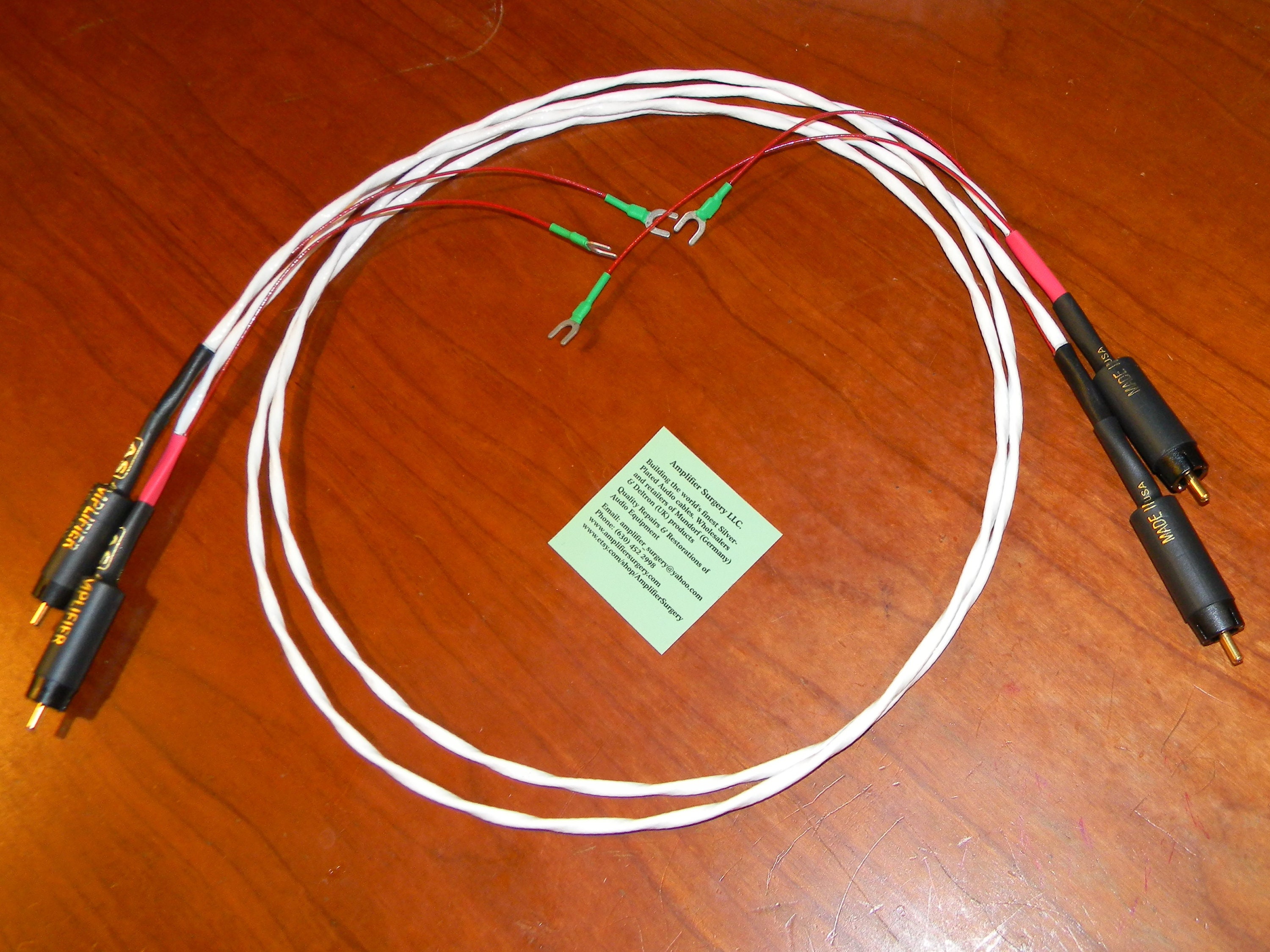 Silver Plated Phono rca Interconnect Audio Cable for Turntable/ Line built with ETI Research LINK connectors and Ground Wires Made In USA