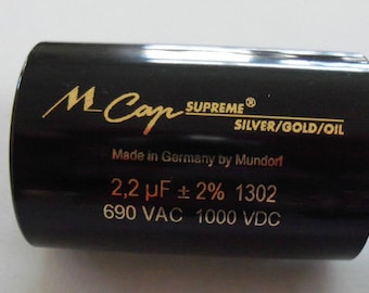 2.2 uf 1000 vdc Mundorf M-CAP® SGO Supreme Silver Gold Oil 2.2 uf Capacitor