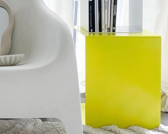Table d'appoint | Table basse | Table de canapé | métal | 35x35x45cm | jaune | blanc | noir | Intérieur et extérieur | Fabriqué en Allemagne | Forme C