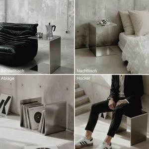 Side table made of brushed stainless steel, coffee table, sofa table - for living room, bedroom and office - Made in Germany - timeless design image 2