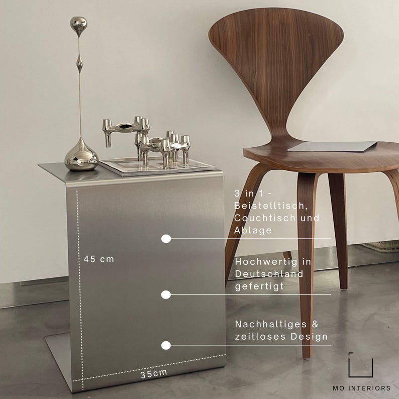 Side table made of brushed stainless steel, coffee table, sofa table - for living room, bedroom and office - Made in Germany - timeless design image 12
