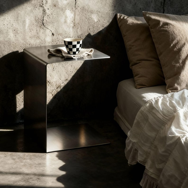 Side table made of brushed stainless steel, coffee table, sofa table - for living room, bedroom and office - Made in Germany - timeless design image 7