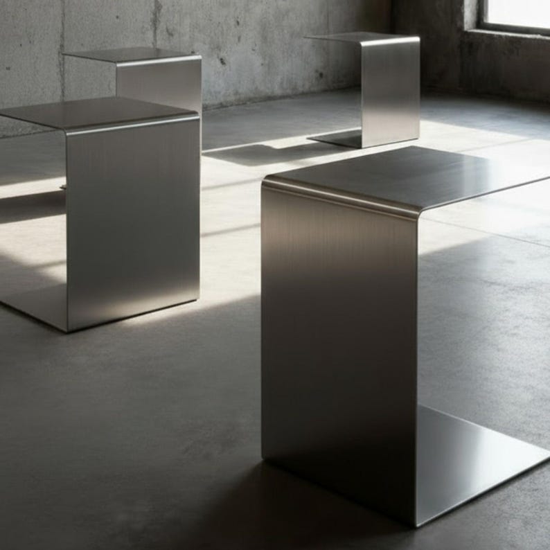 Side table made of brushed stainless steel, coffee table, sofa table - for living room, bedroom and office - Made in Germany - timeless design image 8