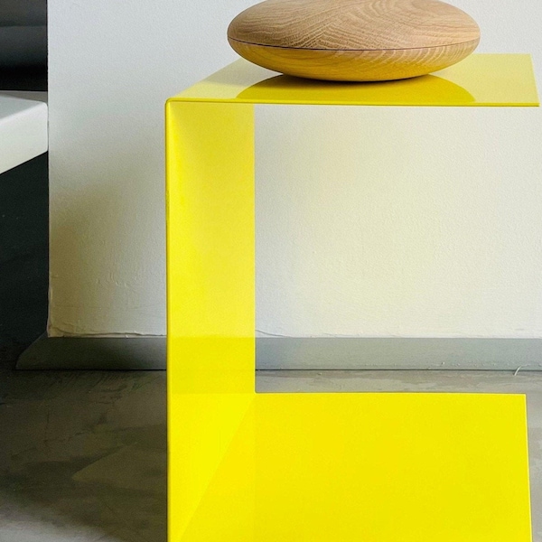 Mini table d'appoint | Table basse | métal | 26 cm x 20,5 x 20,5 cm | blanc | noir | jaune | intérieur et extérieur | Pantalon escargot INTERORS