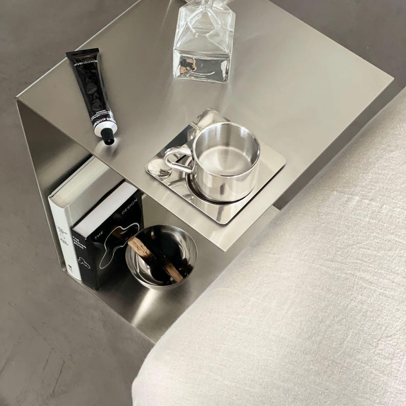 Side table made of brushed stainless steel, coffee table, sofa table - for living room, bedroom and office - Made in Germany - timeless design image 5