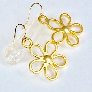 Gold Flower Earrings, Gold Earrings, Drop Earrings, Dangle Earrings, Matte Gold Earrings, Matte Gold Flower Earrings, Flower Power