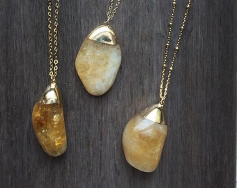 Citrine Necklace, Long Necklace, Citrine Pendant, Gold Necklace, Boho Necklace, Layering Necklace, Crystal Necklace, Raw Citrine Pendant