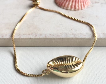 Gold Cowrie Shell Bracelet, Cowrie Bracelet, Adjustable Bracelet, Gold Bracelet, Gold Dipped Shell, Shell Bracelet, Boho Bracelet