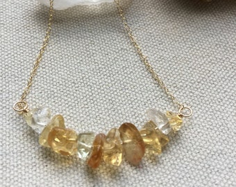 Citrine Necklace, Gold Necklace, Silver Necklace, November Birthstone, Citrine Nugget Necklace, Boho Necklace, Layering Jewelry