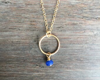 Sapphire Circle Necklace, Gold Necklace, Sapphire Necklace, Karma Circle Necklace, September Birthstone, Dainty Necklace, Gemstone Necklace