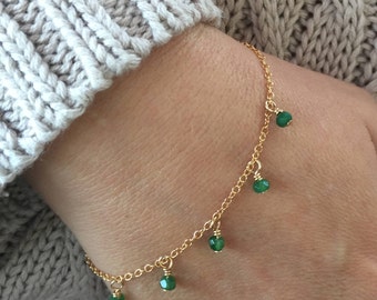 Beaded Emerald Bracelet, Gold Bracelet, Beaded Bracelet, May Birthstone, Dainty Bracelet, Birthstone Bracelet, Gemstone Bracelet, Minimal