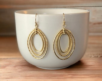 Gold Circle Oval Earrings Large Dangle Earrings Drop Earrings Mother's Day Gift Gold Jewelry Gold Filled Jewelry Boho Earrings Hoop Earrings