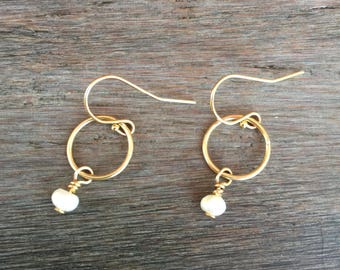 Pearl Circle Earrings, Pearl Dangle Earrings, Pearl Circle Earrings, Pearl Earrings, Gold Earrings, Bridesmaid Gift, June Birthstone