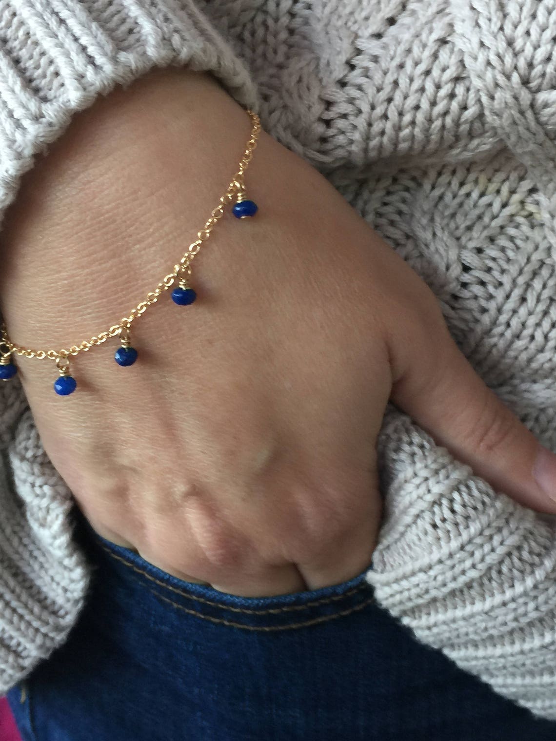 Beaded Sapphire Bracelet Gold Bracelet Beaded Bracelet Etsy