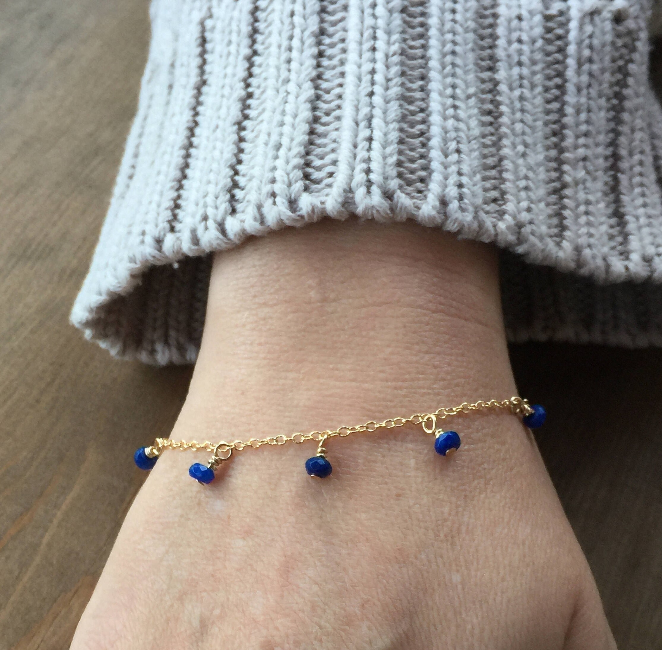 Beaded Sapphire Bracelet Gold Bracelet Beaded Bracelet Etsy