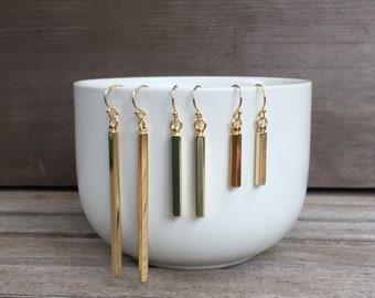 Dangle Gold Bar Earrings, Skinny Gold Bar Earrings, Gold Earrings, Dangle Earrings, Short Bar Earrings, Long Bar Earrings, Gold Bar Earrings