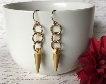 Gold Spike Dangle Earrings, Gold Earrings, Boho Earrings, Boho Jewelry, Drop Earrings, Spike Earrings, Gold Spike Earrings, Long Earrings