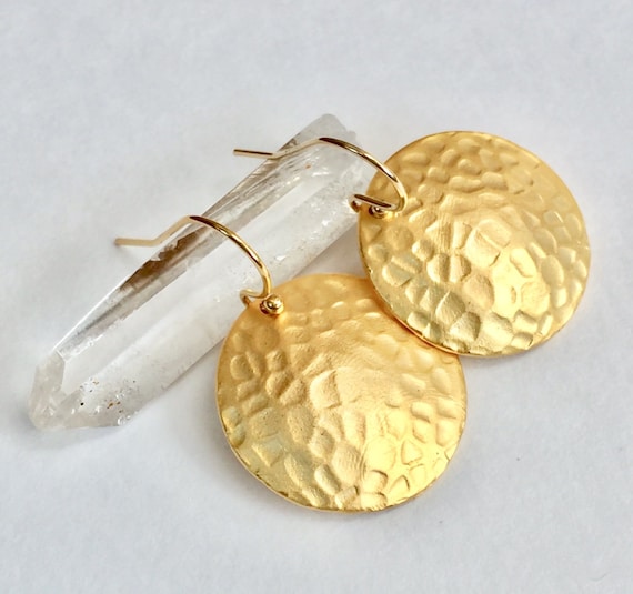 Small Hammered Gold Concave Disk Earrings / Sterling Silver / Fine Silver /  14k Yellow Gold Filled / Mini Gong Earrings