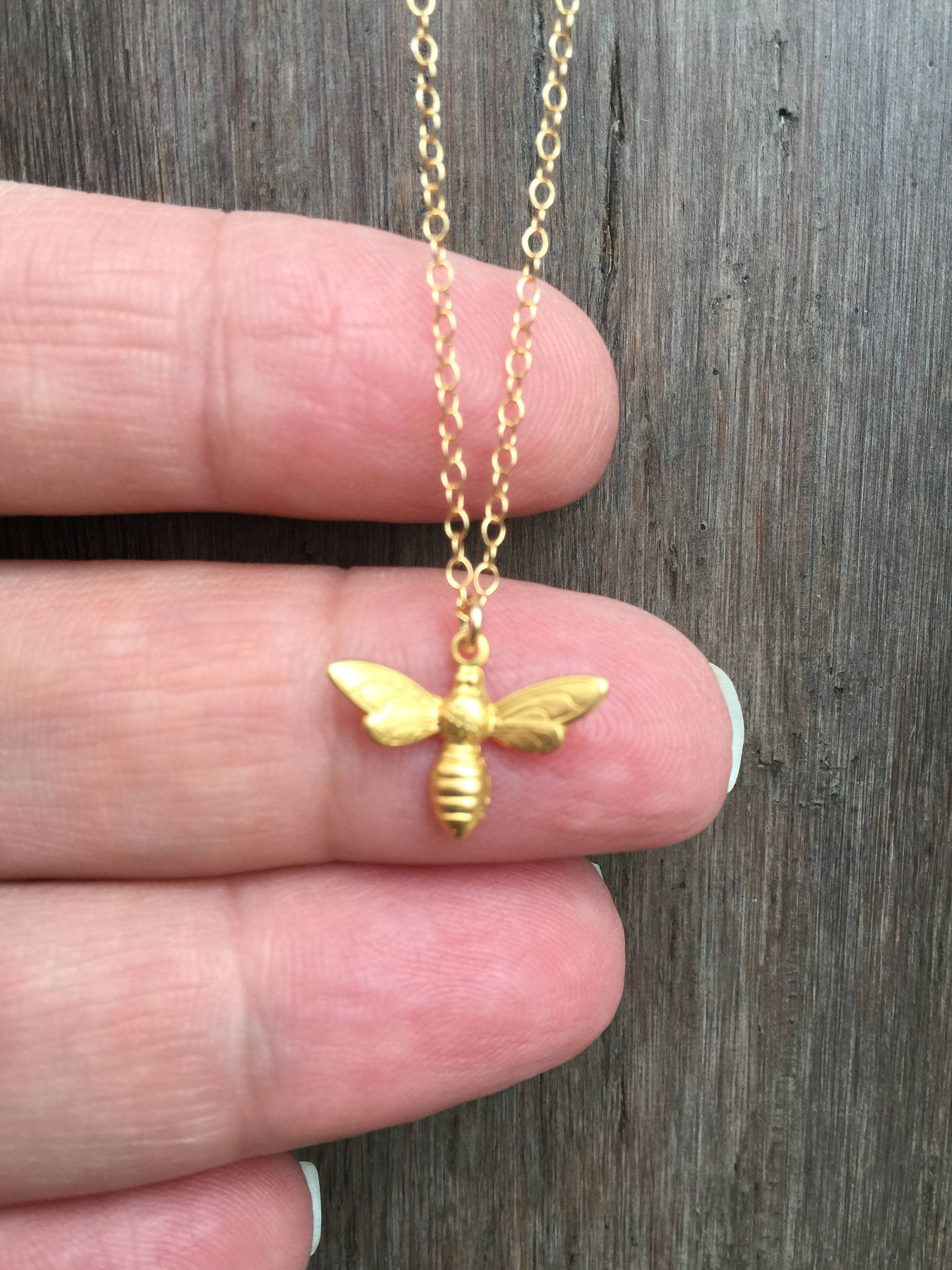 Gold Bumble Bee Necklace Matte Gold Bee Necklace Dainty Etsy