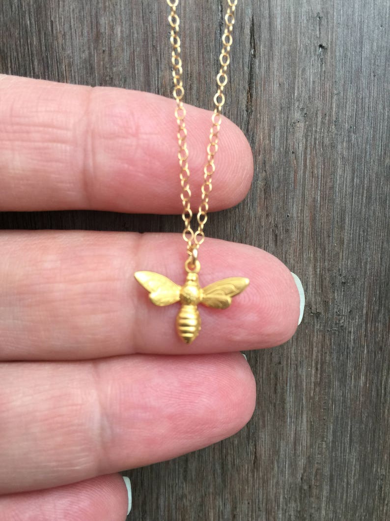 Gold Bumble Bee Necklace Matte Gold Bee Necklace Dainty Etsy
