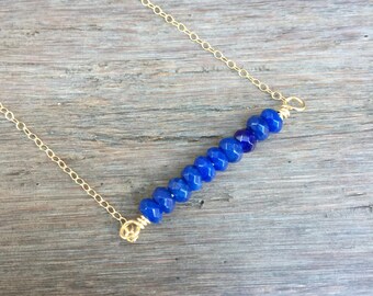 Sapphire Bar Necklace, Sapphire Necklace, Gold Necklace, September Birthstone, Dainty Necklace, Minimal Necklace, Layering Necklace, Gem Bar