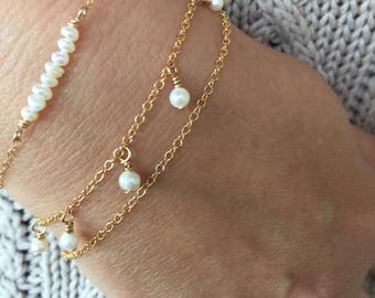 Pearl Beaded Bracelet, Pearl Bracelet, Freshwater Pearls, Gold Bracelet, Gold Pearl Bracelet, Dainty Bracelet, Pearl Jewelry June Birthstone