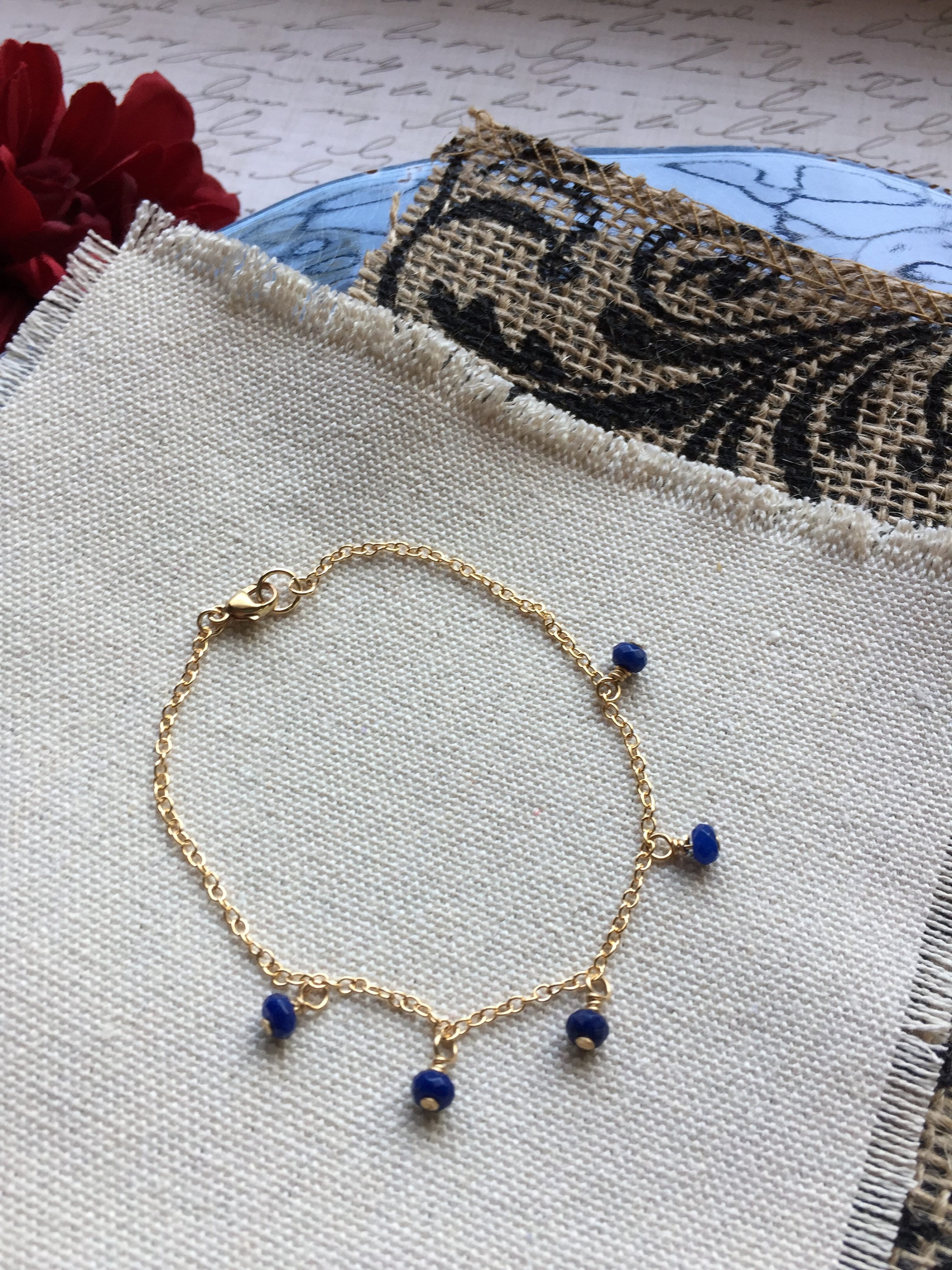 Beaded Sapphire Bracelet Gold Bracelet Beaded Bracelet Etsy