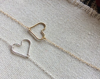 Heart Bracelet, Gold Bracelet, Silver Bracelet, Minimal Bracelet, Gold Heart Bracelet, Silver Heart Bracelet, Silver Heart, Gold Heart