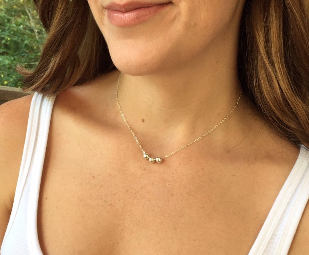 Gold Bead Necklace, Gold Filled Necklace, Gold Beads, Layering Necklace, Minimal Necklace, Gold ...