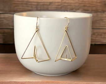 Gold Geometrical Dangle Earring Gold Earrings Geometrical Earrings Gold Jewelry Gold Filled Jewelry Mother's Day Gift Gifts under 25