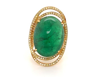 Yellow Diamonds Double Halo Emerald Ring