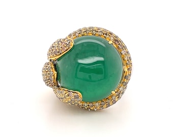 Yellow Diamonds and Brown Diamonds - Fancy Diamonds Three Snakes Encircled Emerald Ring