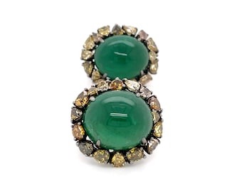 Emerald and Fancy Diamonds Stud Cocktail Earrings