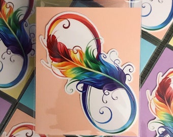 Rainbow Feather Clear Vinyl Sticker for Laptop Decal, Skateboard, Notebook (Infinity Symbol Design)