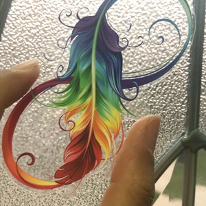 Rainbow Feather Clear Vinyl Sticker for Laptop Decal, Skateboard, Notebook Infinity Symbol Design image 2